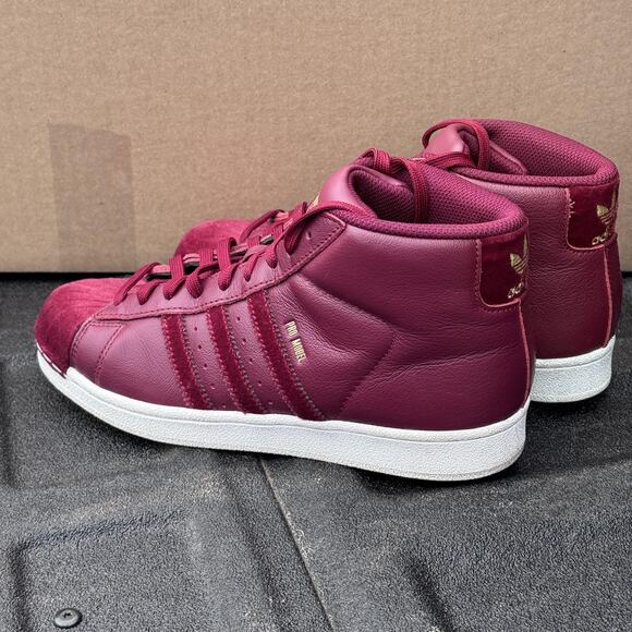 Adidas Pro Model Shell Toe Burgundy Velour Womens 6.5 Leather High Top AC7906 - Picture 2 of 12